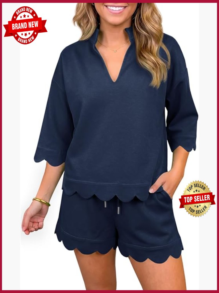 2 Piece Short Set Summer Lounge Sweatshirt & Drawstring Shorts Tracksuit